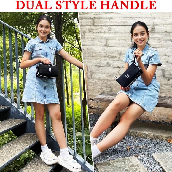 Travel Makeup Bag, Waterproof Canvas Cosmetic Bag Make Up Organizer Case for Wom - Picture 7 of 7